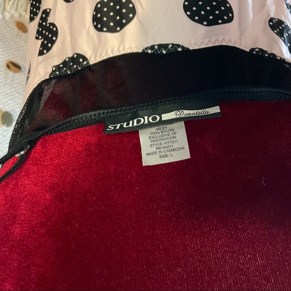 Studio Donatella Polka Dot Lace Nightgown Pink Black Size L - Picture 6 of 9